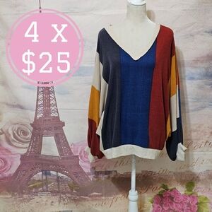 White Birch Multicolor V-Neck Sweater